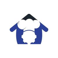 design de logotipo de vetor de engrenagem de chef. roda dentada e chapéu de chef com design de ícone em casa.