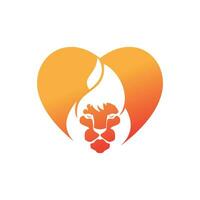 modelo de design de logotipo de vetor de fogo de leão. chamas de leão criativo com conceito de design de logotipo em forma de coração.