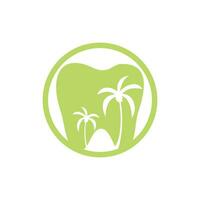 design de logotipo de odontologia de clínica odontológica. logotipo dental com o conceito de ilha tropical. vetor