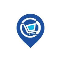 ilustração de modelo de design de logotipo de vetor de chamada de compras. carrinho de compras e aparelho com ícone de gps.