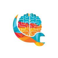 design de logotipo de vetor de reparo do cérebro. design de logotipo de ícone de cérebro e chave inglesa.