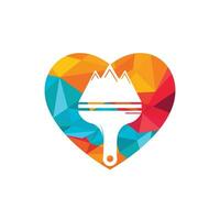 modelo de design de logotipo de vetor de pintura de montanha. montanha e pincel com design de vetor de ícone de coração.