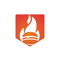 modelo de design de logotipo de vetor de fogo de hambúrguer quente. modelo de design de hambúrguer de comida picante.