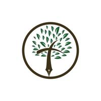 caneta de árvore e modelo de design de logotipo de vetor cruzado. aprendizagem da bíblia e aulas de ensino.