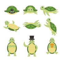 conjunto de ilustração em vetor animal fofo de desenho de tartaruga marinha