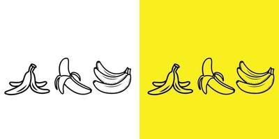 arte de linha de bananas. banana simples, banana meio descascada, grupo de banana vetor