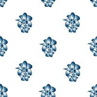 padrão sem emenda floral tropical com flores abstratas azuis cor monocromática estilo vector design decorativo sobre fundo branco. fundo floral. trópico exótico. projeto de verão. estampa da moda