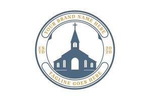vetor de design do logotipo do emblema da capela da igreja cristã retrô vintage