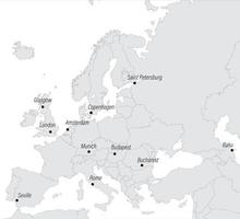 mapa da europa com as cidades-sede do torneio europeu. vetor