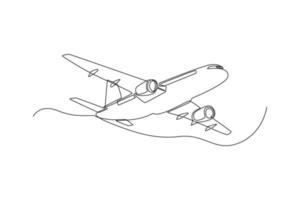 único avião de desenho de uma linha. conceito de veículo. linha contínua desenhar design gráfico ilustração vetorial. vetor
