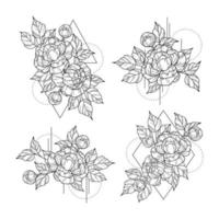 arte de linha de flores com geometria para tatuagem vetor