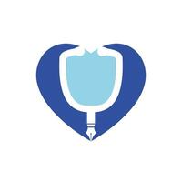 design de logotipo de vetor de educação médica. ponta de caneta e estetoscópio com design de ícone de vetor de coração.