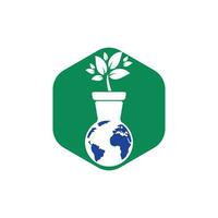 modelo de logotipo eco natureza mundial. globo e vaso de flores ícone vector design.