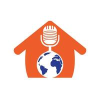 design de logotipo de podcast global. ilustração em vetor modelo de logotipo de negócios de entretenimento de transmissão.