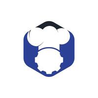 design de logotipo de vetor de engrenagem de chef. roda dentada e design de ícone de chapéu de chef.