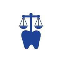 design de logotipo de vetor de direito odontológico. design de ícone de dente e equilíbrio.