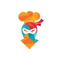 design de logotipo de vetor de chef ninja. ninja com ícone de chapéu de chef.