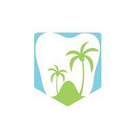 design de logotipo de odontologia de clínica odontológica. logotipo dental com o conceito de ilha tropical. vetor