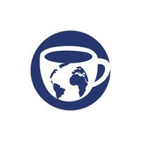 xícara de café criativa com modelo de design de logotipo de vetor de mapa globo.