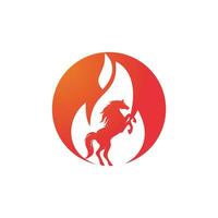 cavalo em chamas no modelo de design de vetor de logotipo de chama de fogo. símbolo de velocidade, liberdade e força.