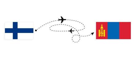 voo e viagem da Finlândia para a Mongólia pelo conceito de viagem de avião de passageiros vetor