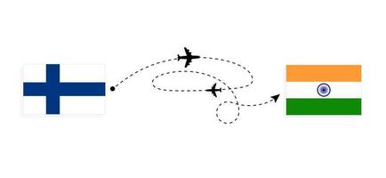 voo e viagem da finlândia para a índia pelo conceito de viagem de avião de passageiros vetor