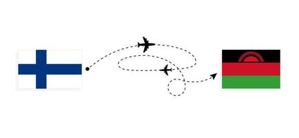 voo e viagem da finlândia para o malawi pelo conceito de viagem de avião de passageiros vetor