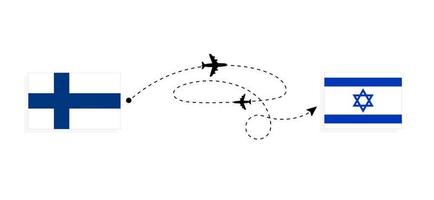 voo e viagem da finlândia para israel pelo conceito de viagem de avião de passageiros vetor