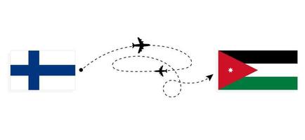 voo e viagem da Finlândia para a Jordânia pelo conceito de viagens de avião de passageiros vetor