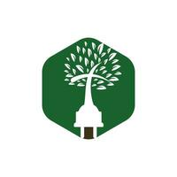 conceito de logotipo de igreja de tecnologia. cordão e design de logotipo de ícone de árvore de igreja. vetor