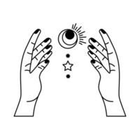 mãos com ícones de astrologia vetor