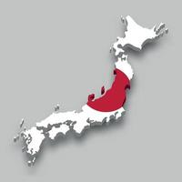 Mapa 3D isométrico do Japão com bandeira nacional. vetor