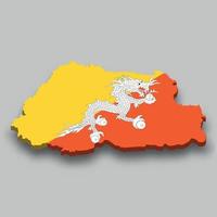 3D mapa isométrico do Butão com bandeira nacional. vetor
