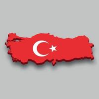 3D mapa isométrico da Turquia com bandeira nacional. vetor