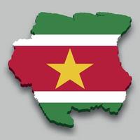 Mapa isométrico 3D do Suriname com bandeira nacional. vetor