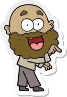 adesivo de um homem feliz louco de desenho animado com barba vetor