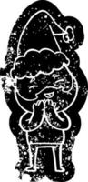 ícone angustiado dos desenhos animados de um homem barbudo feliz usando chapéu de papai noel vetor