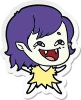 adesivo de uma garota vampira rindo de desenho animado vetor