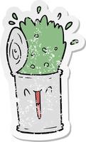 vinheta angustiada de uma lata de sopa explosiva feliz de desenho animado vetor
