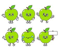 conjunto de pacotes de personagens engraçados de maçã fofa. vector mão desenhada doodle estilo vintage tradicional dos desenhos animados, design de ícone de ilustração de personagem retrô. fundo branco isolado. maçã feliz