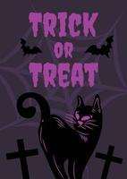 vetor de design de cartão de halloween assustador de gato bonito