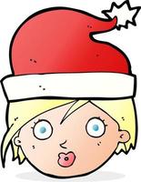 mulher de desenho animado com chapéu de natal vetor