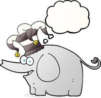 elefante de desenho animado de balão de pensamento desenhado à mão livre usando chapéu de circo vetor