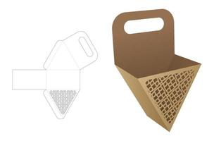 recipiente triangular de batatas fritas com alça de papelão com modelo de corte de janela de luxo estampado e maquete 3d vetor