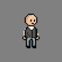 estilo de pixel art, estilo de videogame antigo, estilo retrô menino careca preto de 18 bits com vetor de uniforme escolar