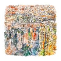 ronda andaluzia espanha esboço em aquarela ilustração desenhada à mão vetor