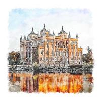 stora sundby castelo suécia esboço em aquarela ilustração desenhada à mão vetor