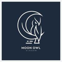 logotipo de coruja de arte de linha criativa com lua vetor