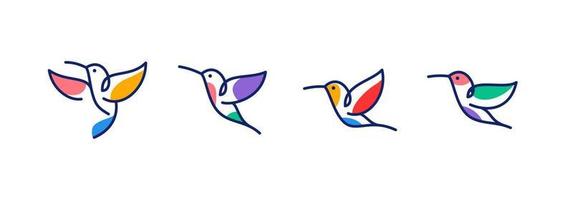 arte de linha de vetor de beija-flor colorido abstrato, design de arte de parede colibri, ilustração de ícone de logotipo de linha de pássaro mínimo isolado no fundo branco