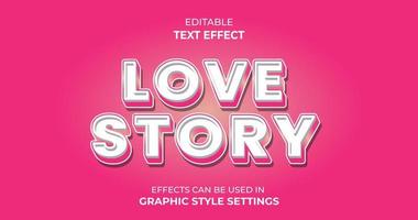 efeitos de texto de história de amor com letras 3d vetor